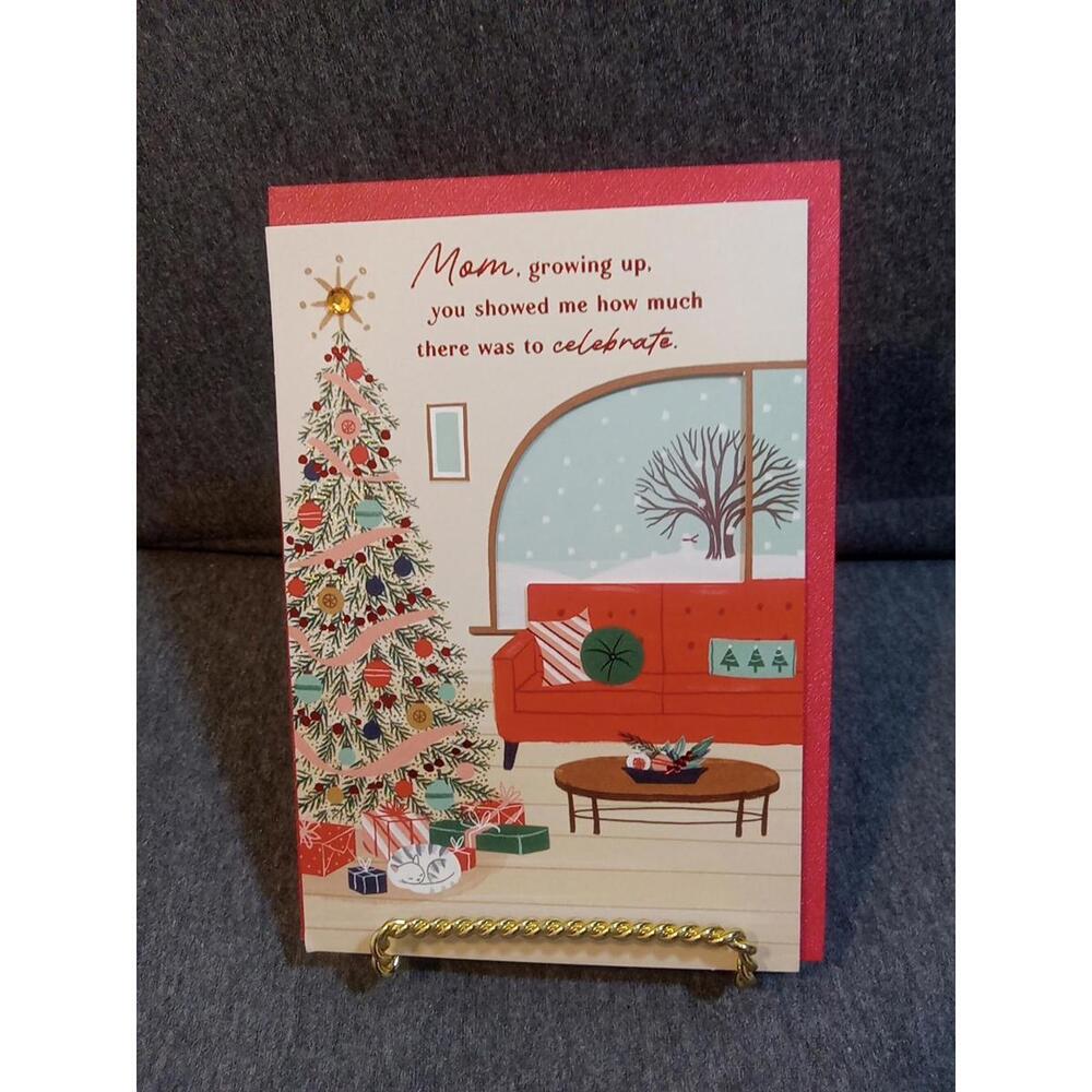 Hallmark Card Red Pink To MOM "Growing Up You Showed Me" Christmas Tree Snow